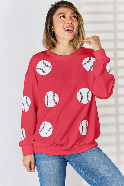 Explore More Collection - Sequin Ball Round Neck Dropped Shoulder Sweatshirt