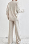 Explore More Collection - Ribbed Half Button Knit Top and Pants Set