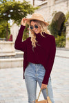 Explore More Collection - Ribbed Turtleneck Long Sleeve Slit Sweater