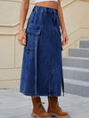 Explore More Collection - Slit Pocketed High Waist Denim Skirt