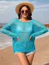 Explore More Collection - Openwork Slit Boat Neck Long Sleeve Cover-Up