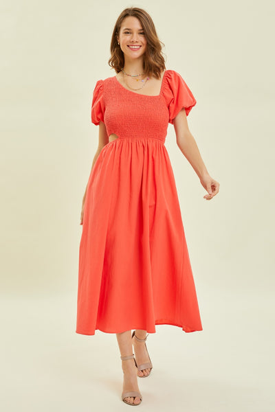 Explore More Collection - HEYSON Smocked Cutout Midi Dress