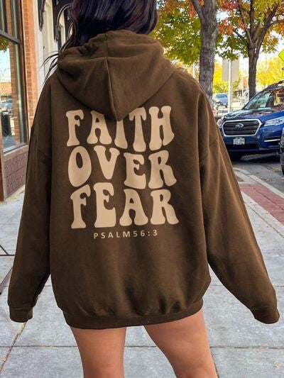 Explore More Collection - FAITH OVER FEAR Dropped Shoulder Hoodie