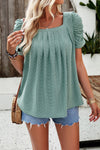 Explore More Collection - Eyelet Square Neck Puff Sleeve T-Shirt