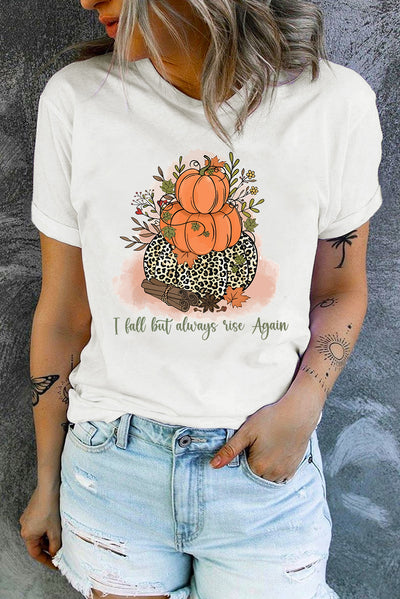 Explore More Collection - Short Sleeve Round Neck Pumpkin Graphic Tee