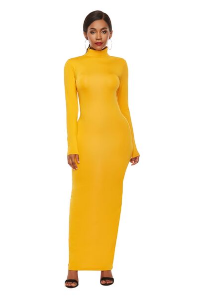 Explore More Collection - Mock Neck Long Sleeve Maxi Slim Dress