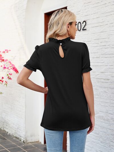 Explore More Collection - Frill Mock Neck Flounce Sleeve Blouse