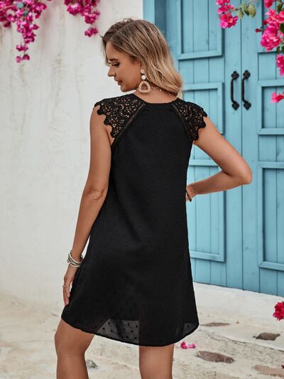 Explore More Collection - Lace Detail Tie Neck Mini Dress