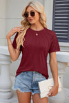 Explore More Collection - Openwork Round Neck Short Sleeve T-Shirt