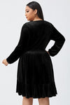 Explore More Collection - Plus Size Plunge Long Sleeve Mini Dress