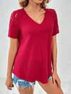 Explore More Collection - Lace Detail V-Neck Short Sleeve T-Shirt