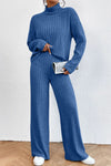 Explore More Collection - Mock Neck Dropped Shoulder Top and Pants Set