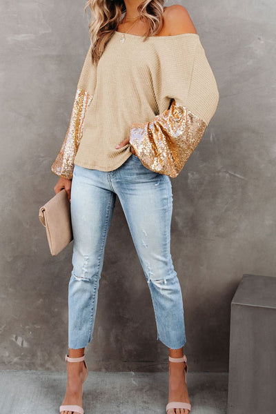 Explore More Collection - Sequin Waffle-Knit Blouse
