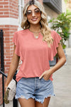 Explore More Collection - Ruffled Notched Cap Sleeve T-Shirt