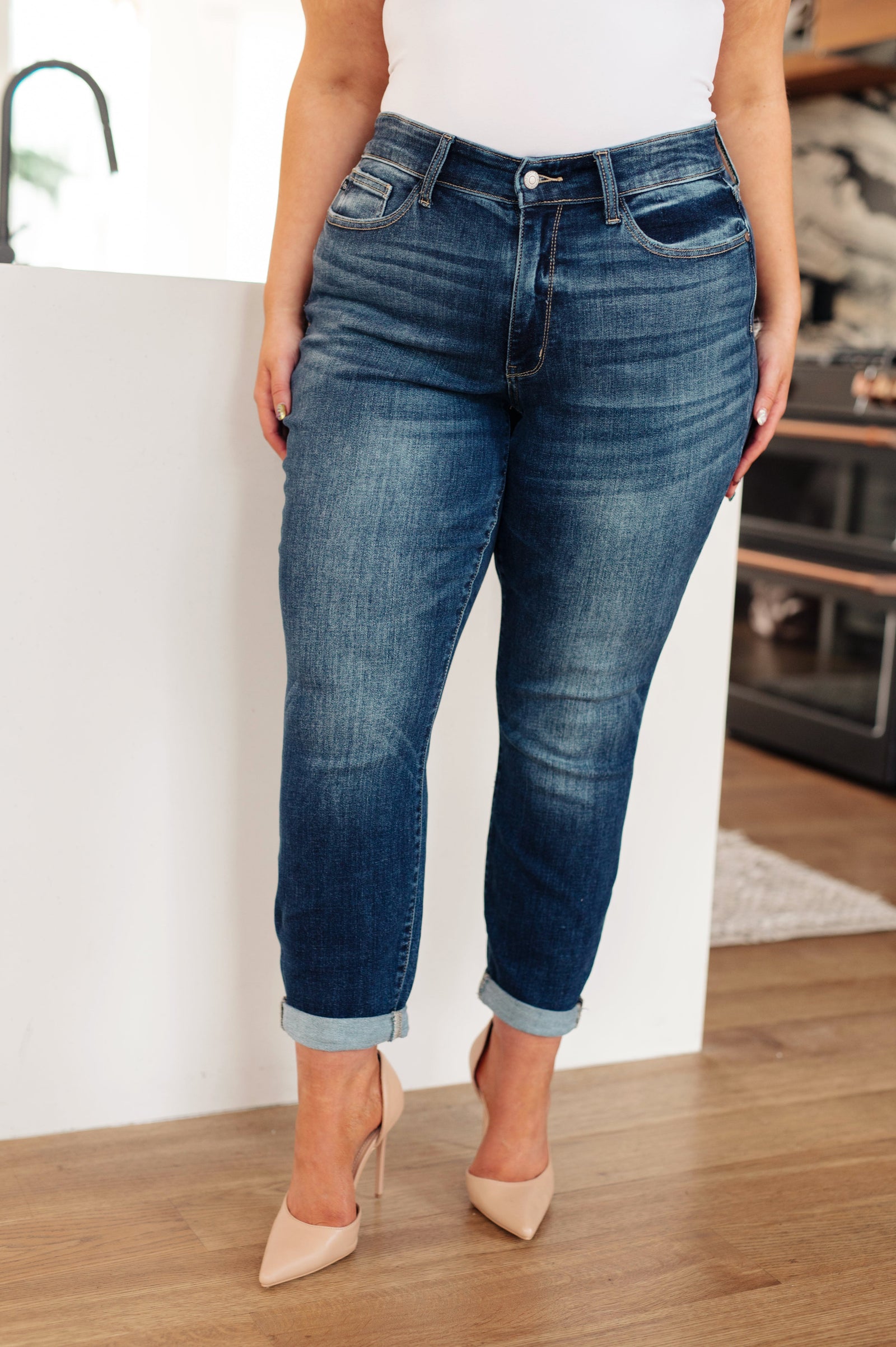 Explore More Collection - London Midrise Cuffed Boyfriend Jeans