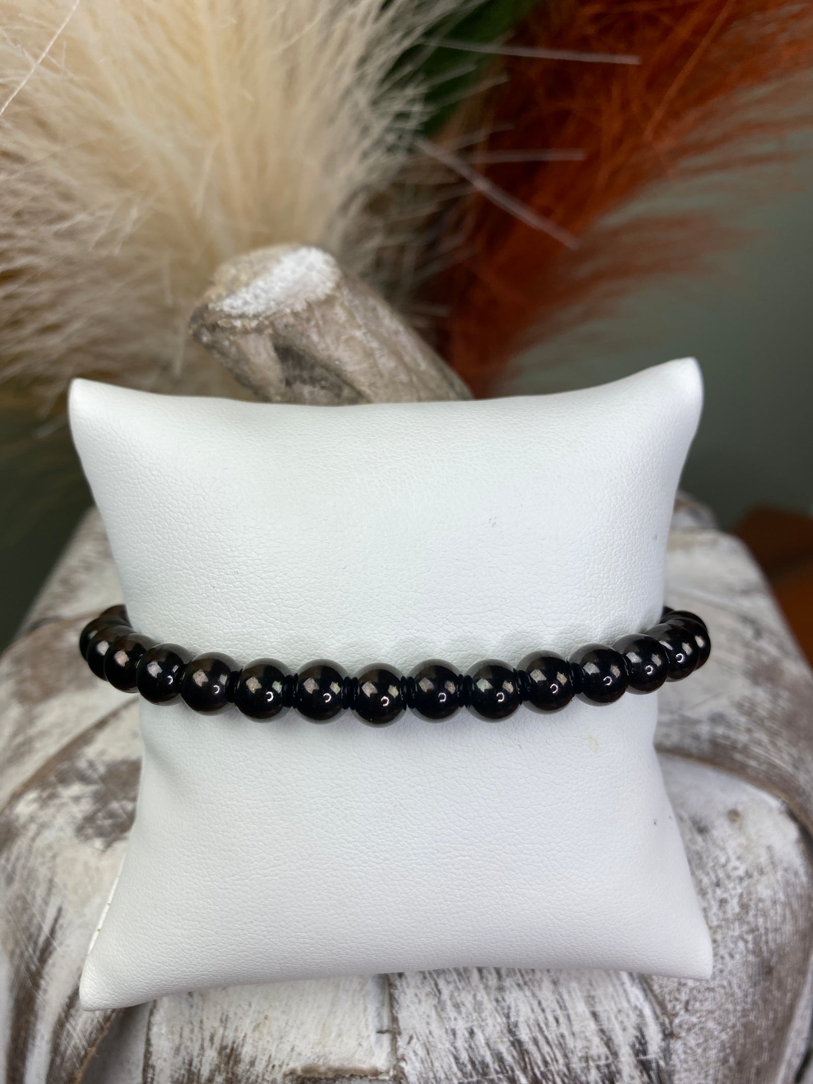 Bracelet - A Black Stainless Steel 5 MM Round Beaded Stretch Bracelet