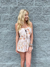 Kira- A Floral Romper with Front Bow & Cut Out Midriff & Tie Straps with Lining & Zipper Back