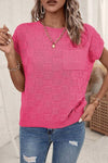 Explore More Collection - Pocketed Checkered Round Neck Knit Top