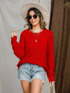 Explore More Collection - Openwork Round Neck Raglan Sleeve Sweater