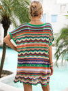 Explore More Collection - Rainbow Stripe Scalloped V-Neck Cover-Up Dress