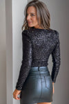 Explore More Collection - Sequin V-Neck Long Sleeve Bodysuit