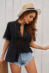 Explore More Collection - Lace Detail Button Up Short Sleeve Shirt