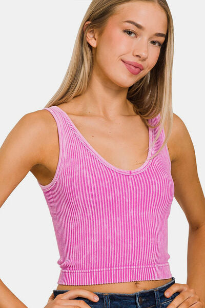 Explore More Collection - Zenana Washed Ribbed Cropped Tank