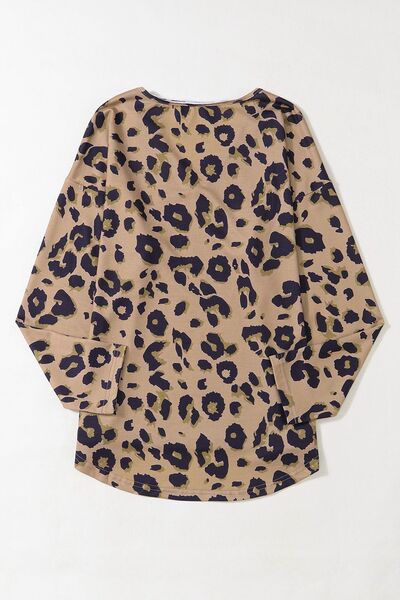 Explore More Collection - Leopard V-Neck Dropped Shoulder Blouse