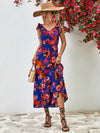 Explore More Collection - Multicolored V-Neck Backless Midi Dress