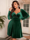 Explore More Collection - Plus Size Surplice Ruched Puff Sleeve Mini Dress