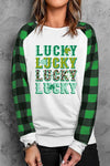 Explore More Collection - LUCKY Plaid Round Neck Raglan Sleeve T-Shirt