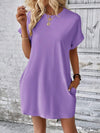 Explore More Collection - Pocketed Round Neck Short Sleeve Dress