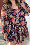 Explore More Collection - Plus Size Smocked Printed Long Sleeve Dress