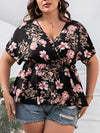 Explore More Collection - Plus Size Floral Surplice Short Sleeve Blouse