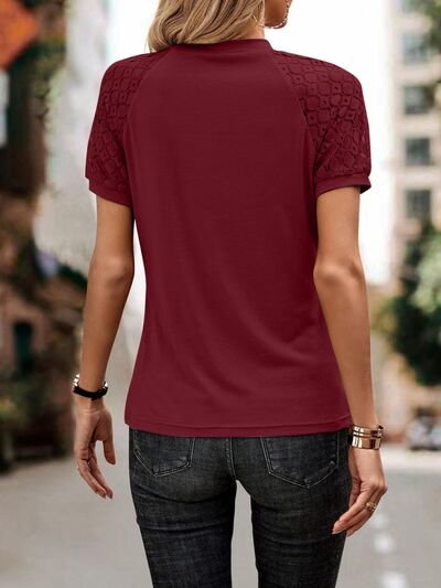 Explore More Collection - Openwork Lace Detail Short Sleeve T-Shirt