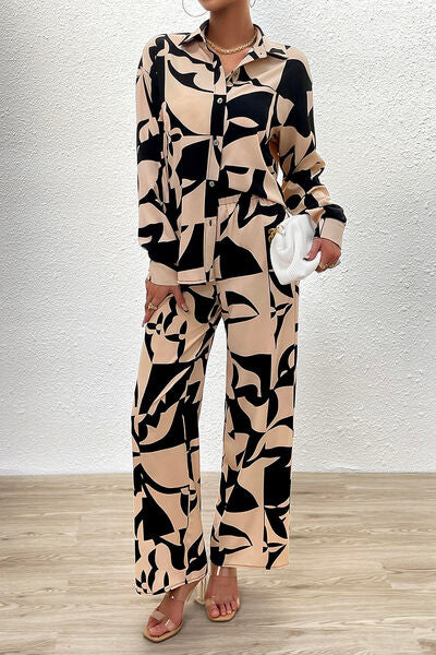 Explore More Collection - Printed Button Up Shirt and Pants Set