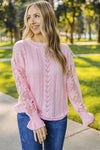 Explore More Collection - Openwork Lantern Sleeve Dropped Shoulder Sweater