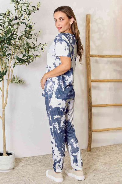 Explore More Collection - Double Take Tie-Dye Tee and Drawstring Waist Joggers Lounge Set