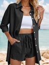 Explore More Collection - Pocketed Button Up Shirt and Drawstring Shorts Set