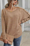 Explore More Collection - Boat Neck Buttoned Long Sleeve T-Shirt