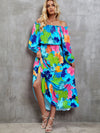 Explore More Collection - Printed Off-Shoulder Balloon Sleeve Tiered Dress