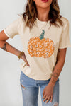Explore More Collection - Pumpkin Graphic Round Neck Cuffed T-Shirt