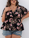 Explore More Collection - Plus Size Floral Surplice Short Sleeve Blouse