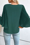 Explore More Collection - Pleated Flutter Sleeve V-Neck Blouse