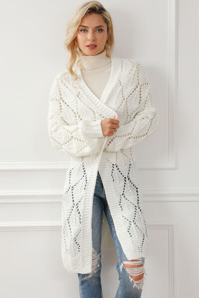 Explore More Collection - Openwork Open Front Dropped Shoulder Cardigan