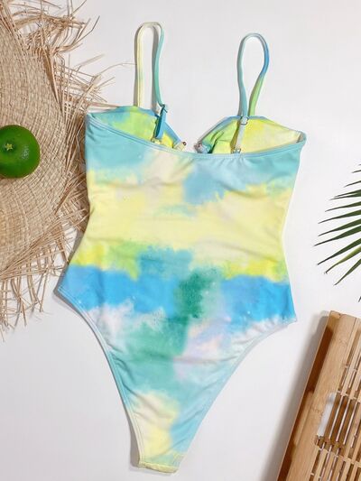 Explore More Collection - Cutout Tie-Dye Spaghetti Strap One-Piece Swimwear