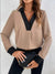 Explore More Collection - Contrast Trim V-Neck Long Sleeve Blouse