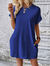 Explore More Collection - Pocketed Round Neck Short Sleeve Dress