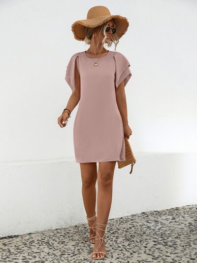 Explore More Collection - Round Neck Flutter Sleeve Mini Dress