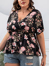 Explore More Collection - Plus Size Floral Surplice Short Sleeve Blouse